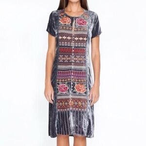 Johnny Was “Rebekah” heavily embroidered velvet midi dress NWT